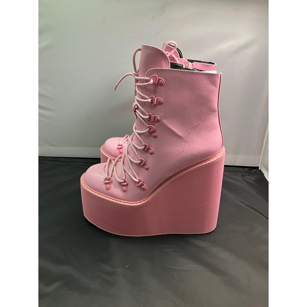 Dolls Kill Current Mood Pink Platform Wedge Lace Ankle Boots Womens 8M Zip Boots - Picture 4 of 11